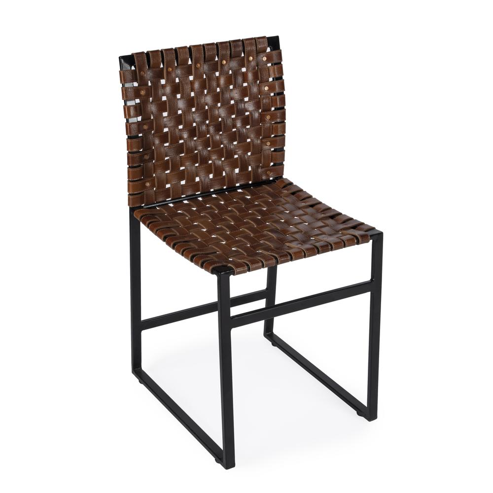 Urban Brown Woven Leather Chair. Picture 1