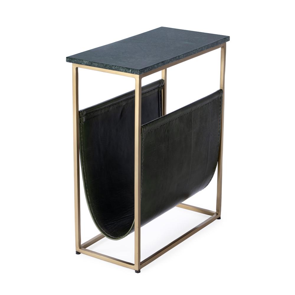 Company Edie 17.5 in. W Rectangular Marble & Leather Magazine Side Table, Green. Picture 1