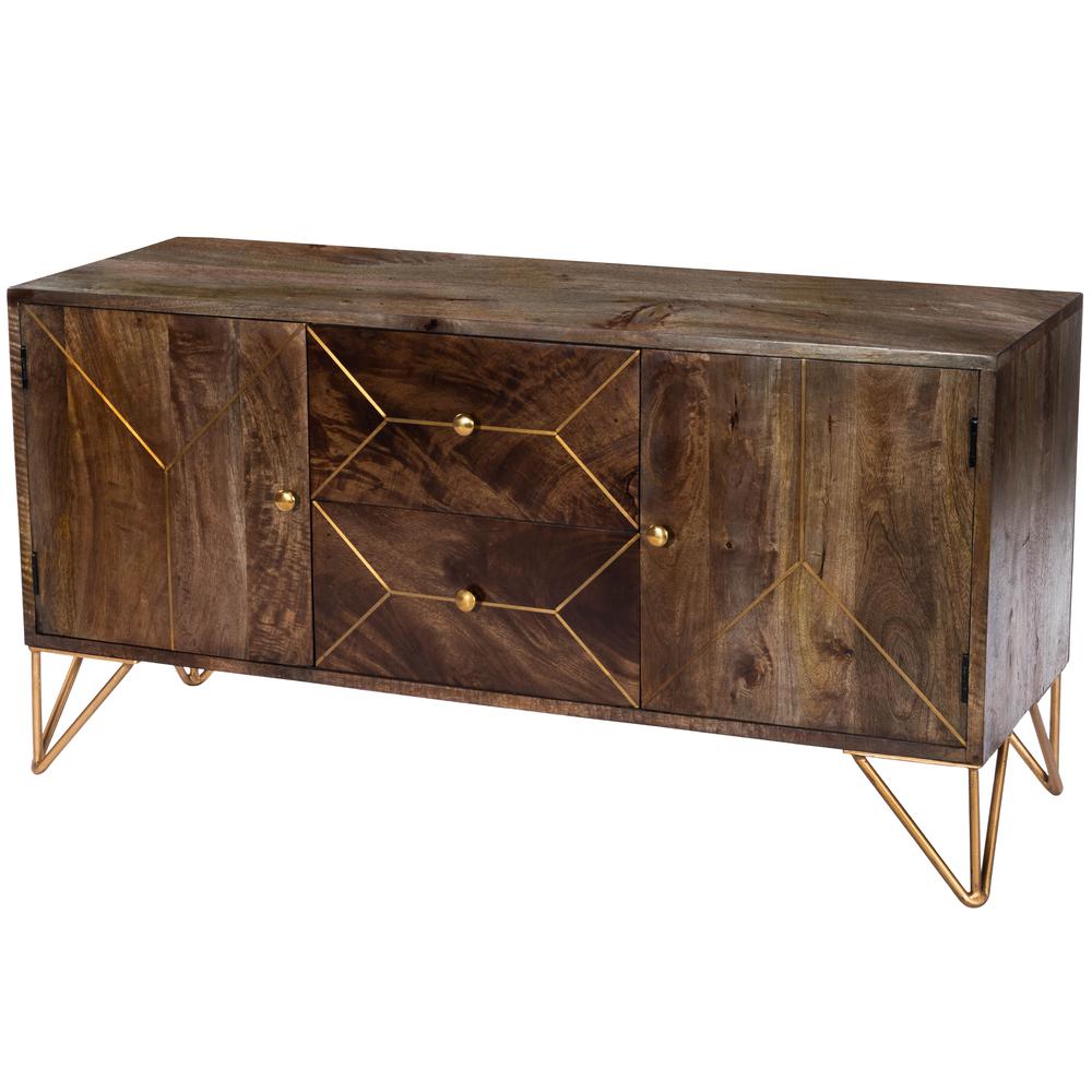 Alda Wood & Brass Metal Inlay Entertainment Console. Picture 10