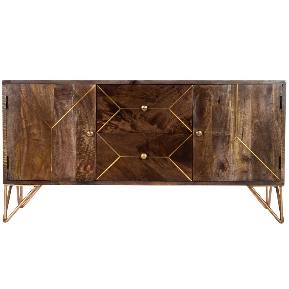 Alda Wood & Brass Metal Inlay Entertainment Console. Picture 3