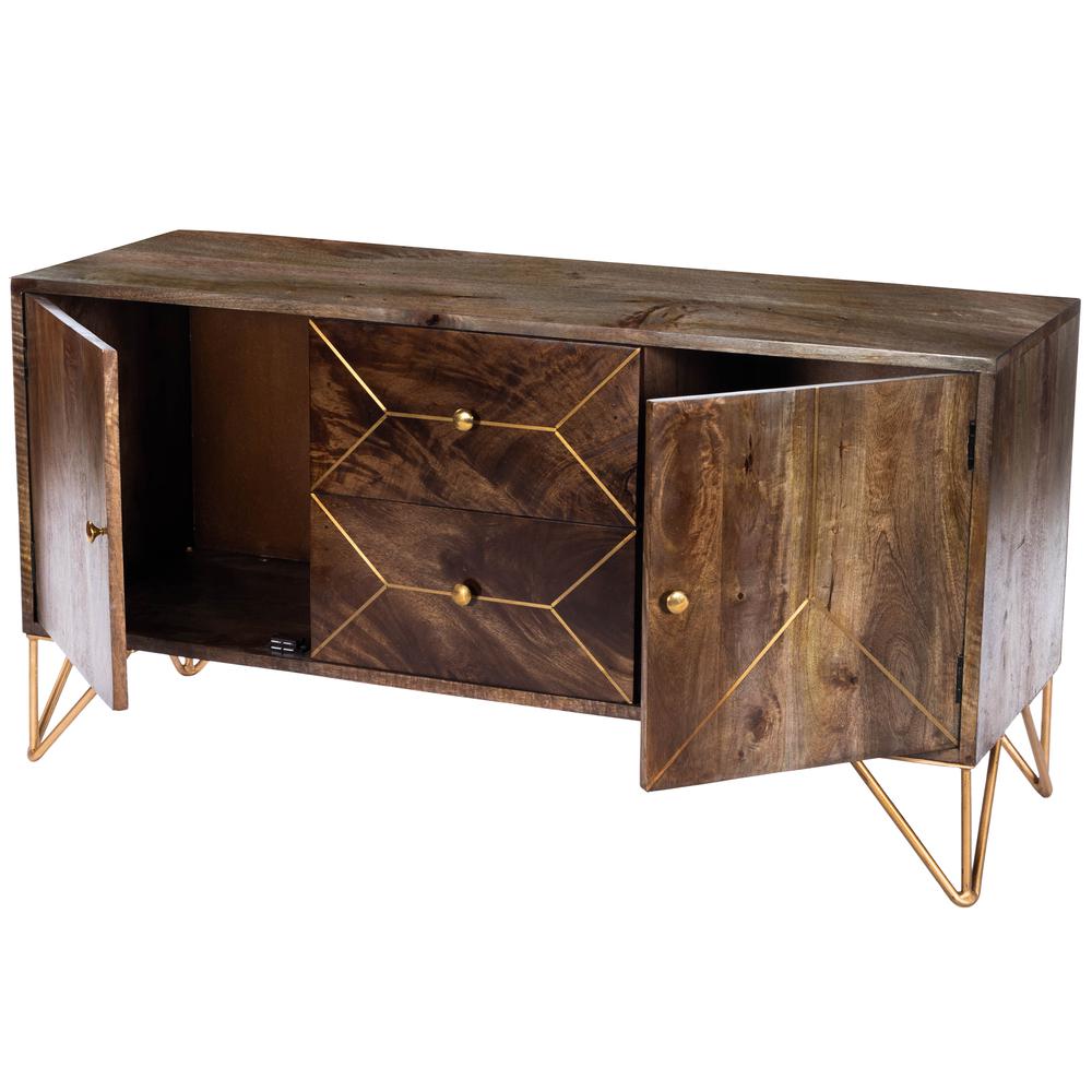 Alda Wood & Brass Metal Inlay Entertainment Console. Picture 8