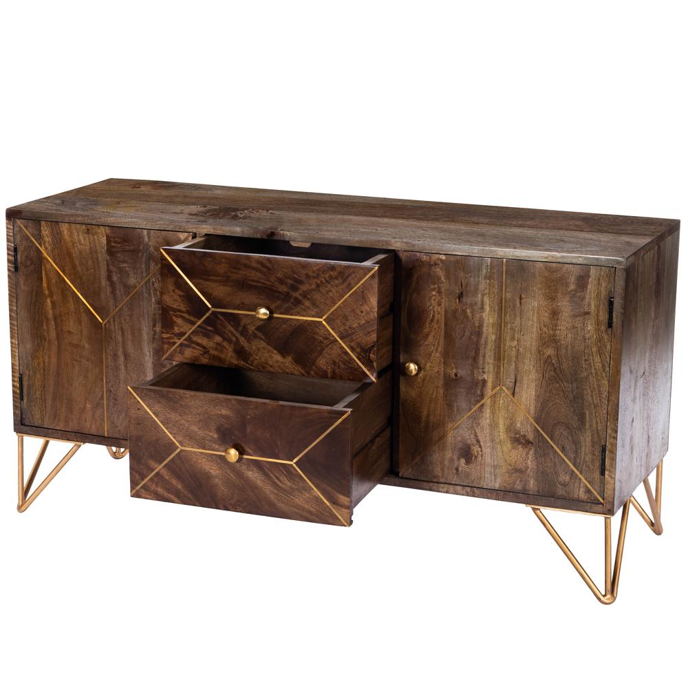 Alda Wood & Brass Metal Inlay Entertainment Console. Picture 5