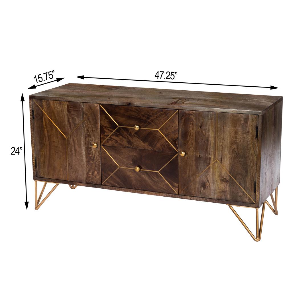 Alda Wood & Brass Metal Inlay Entertainment Console. Picture 9