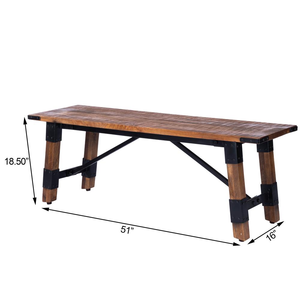 Company Mountain Lodge Wood & Metal 51"W Bench, Natural Wood. Picture 9