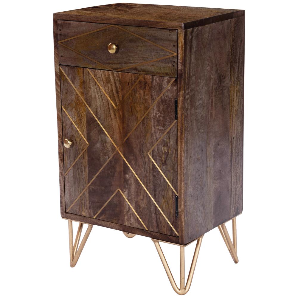 Company Alda Wood & Brass Metal Inlay Cabinet, Medium Brown. Picture 1