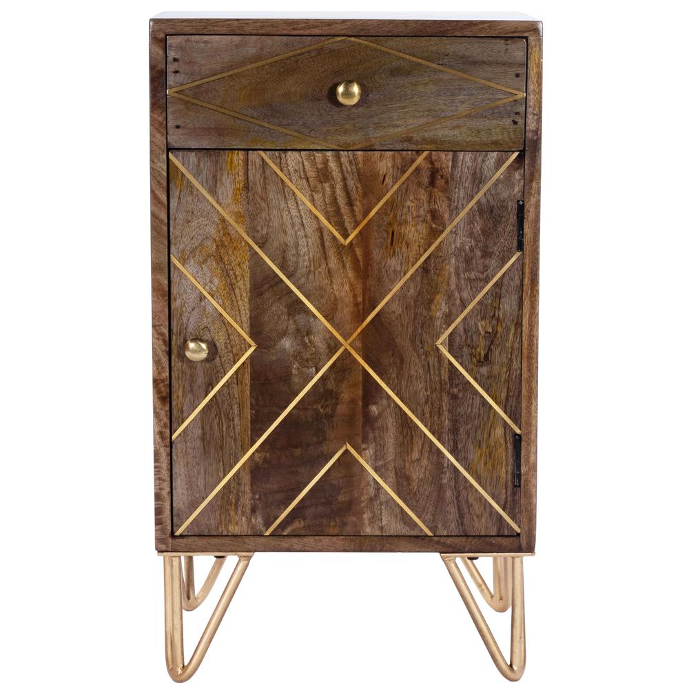 Company Alda Wood & Brass Metal Inlay Cabinet, Medium Brown. Picture 2