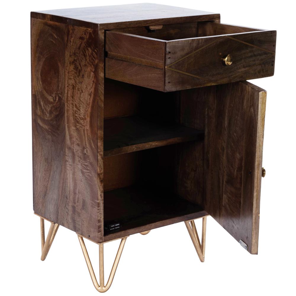 Company Alda Wood & Brass Metal Inlay Cabinet, Medium Brown. Picture 7