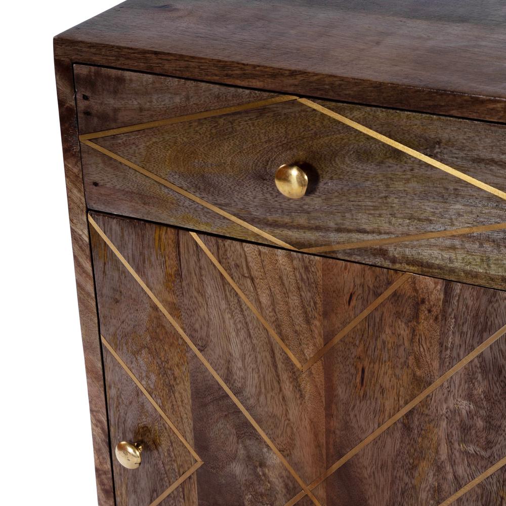 Company Alda Wood & Brass Metal Inlay Cabinet, Medium Brown. Picture 8