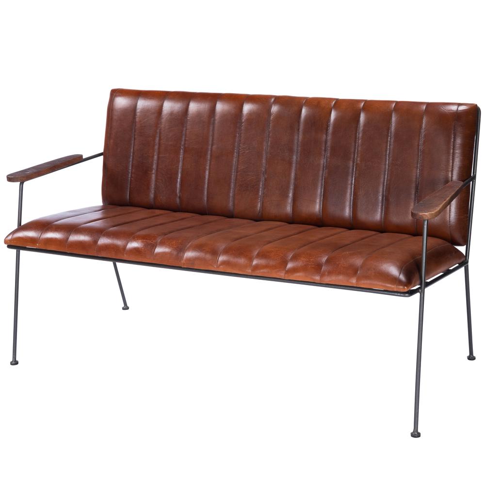 Company Phoenix Leather & Metal 53"W Bench, Medium Brown. Picture 1