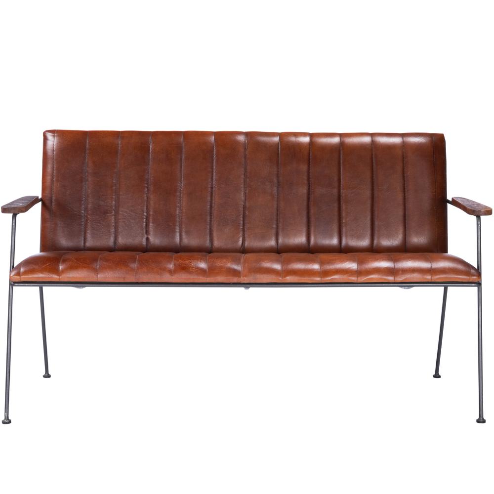 Company Phoenix Leather & Metal 53"W Bench, Medium Brown. Picture 2