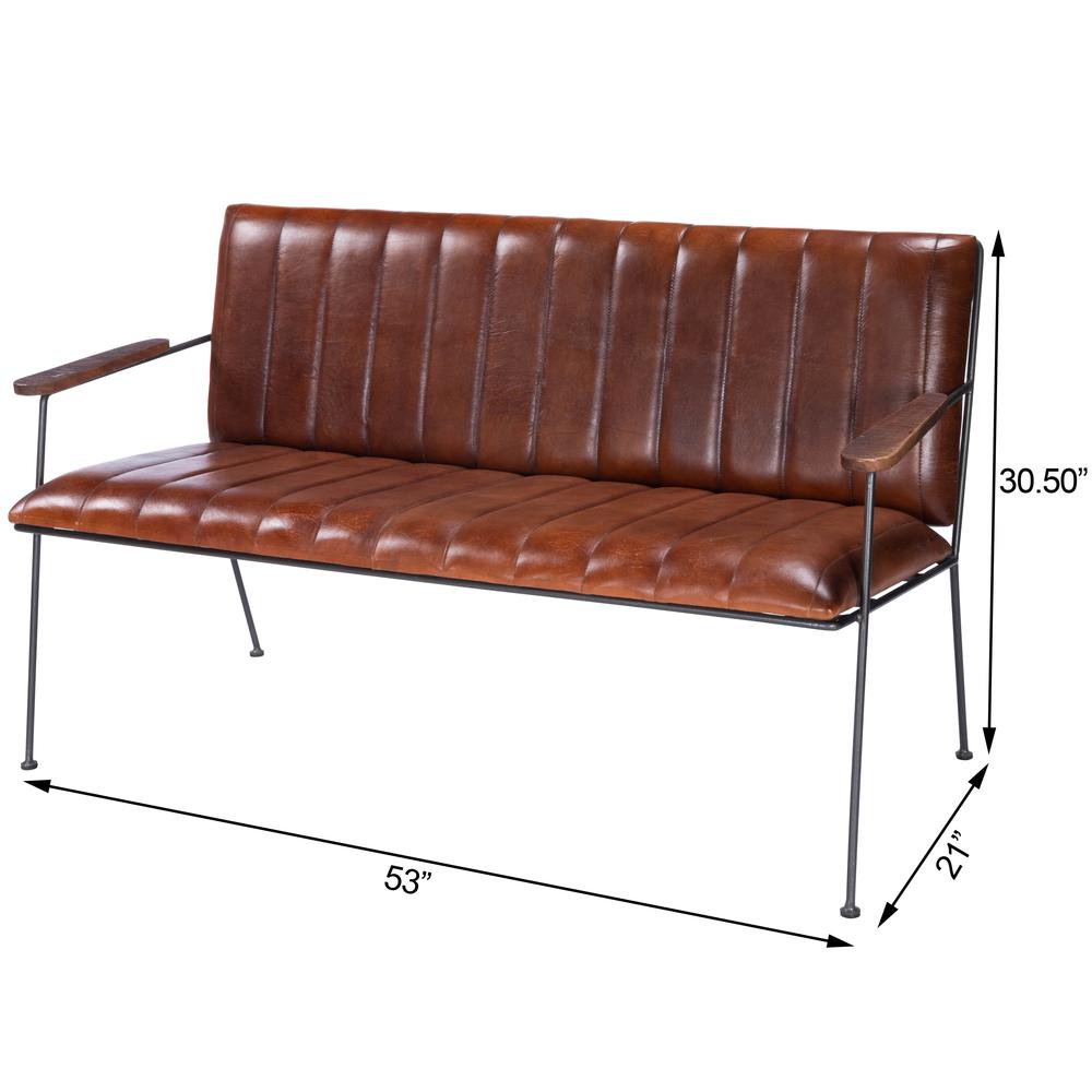 Company Phoenix Leather & Metal 53"W Bench, Medium Brown. Picture 10