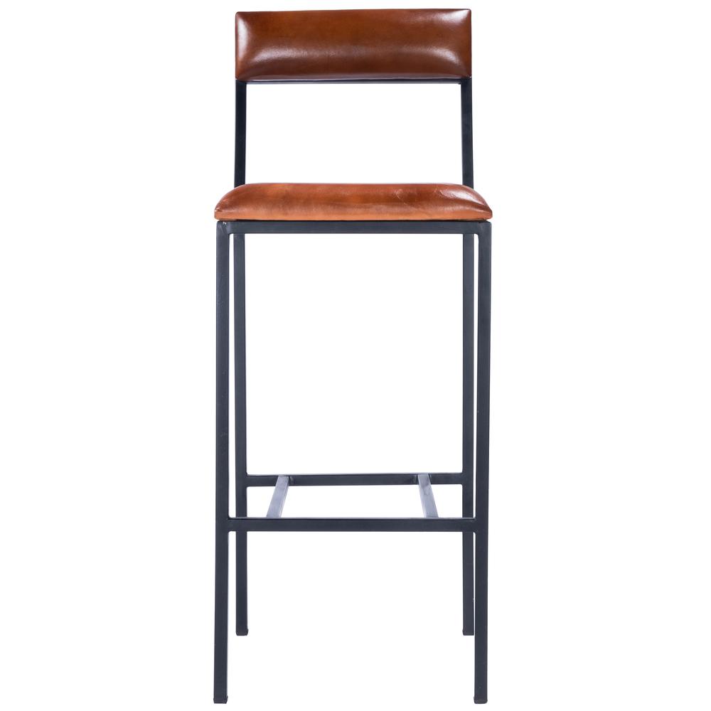 Company Lazarus Leather & Metal 31.5" Bar Stool, Medium Brown. Picture 2