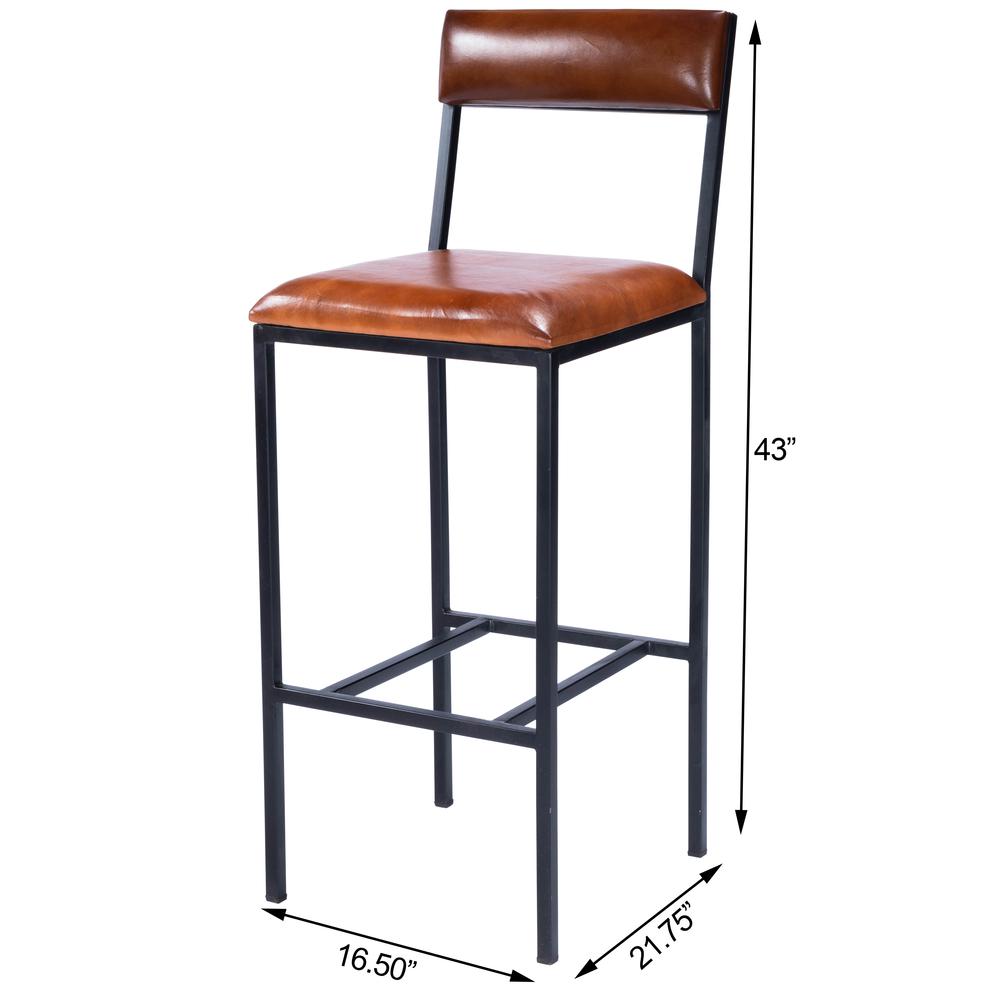 Company Lazarus Leather & Metal 31.5" Bar Stool, Medium Brown. Picture 10