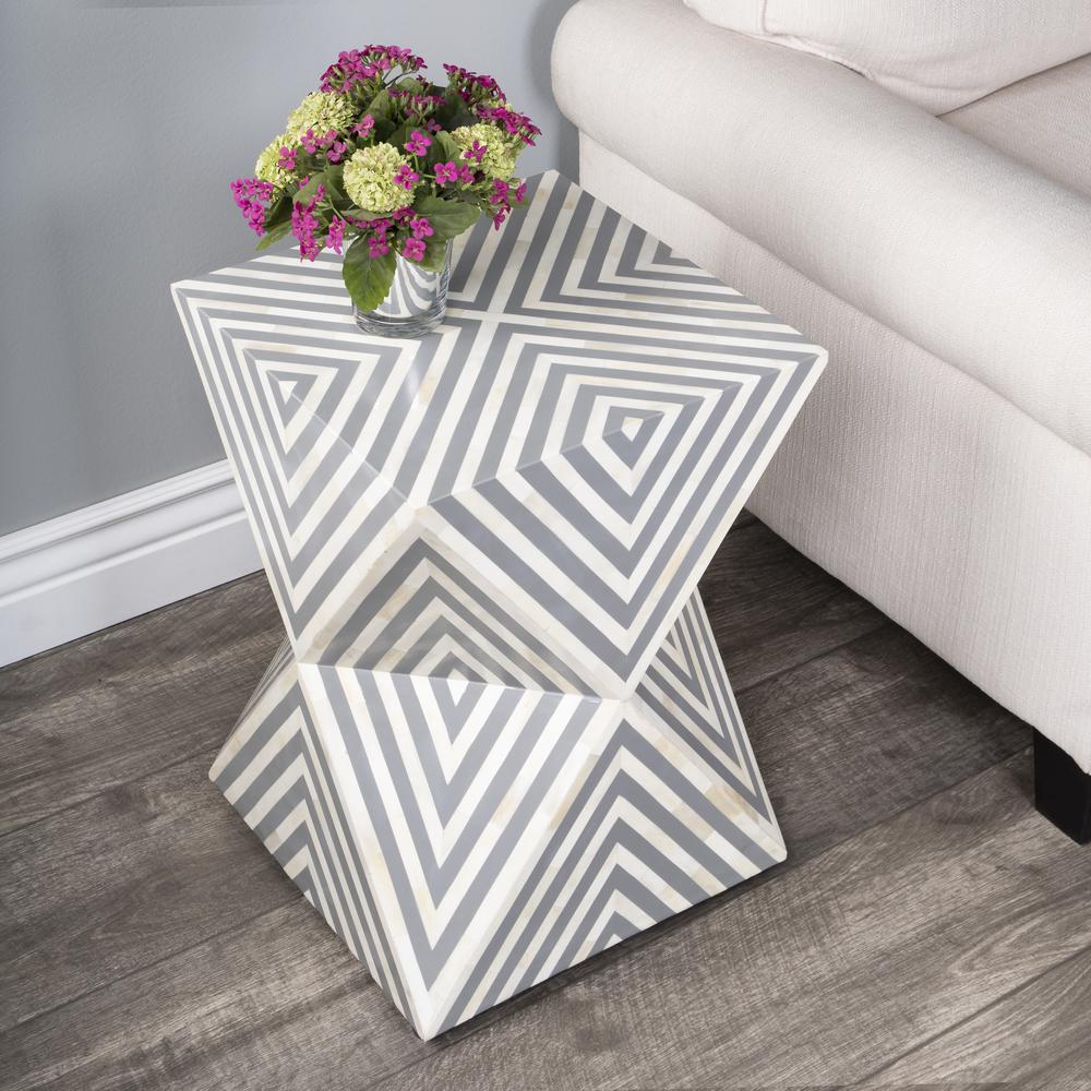 Butler Anais White and Grey Bone Inlay End Table. Picture 9