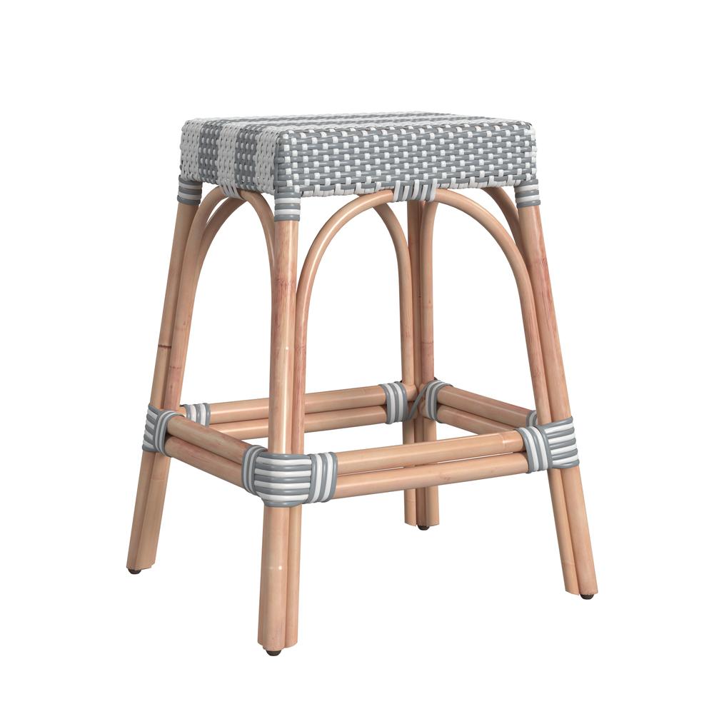 Company Robias Rectangular Rattan 24.5" Counter Stool, Gray and White Stripe. Picture 1