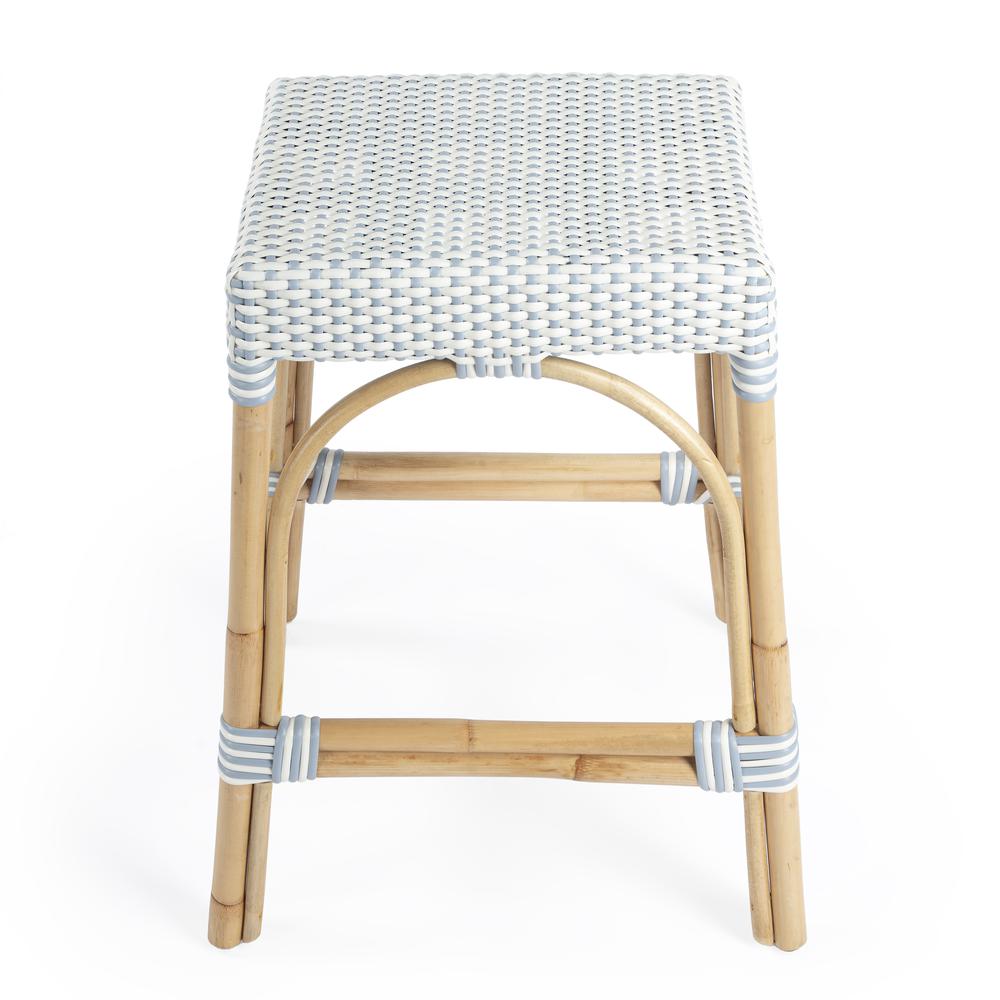 Company Robias Rectangular Rattan 24.5" Counter Stool, White and Sky Blue Dot. Picture 2