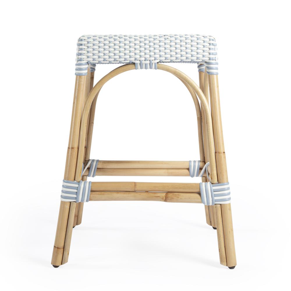 Company Robias Rectangular Rattan 24.5" Counter Stool, White and Sky Blue Dot. Picture 3