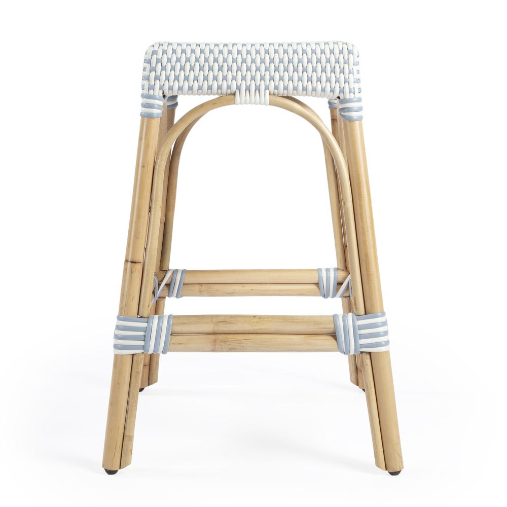 Company Robias Rectangular Rattan 24.5" Counter Stool, White and Sky Blue Dot. Picture 4