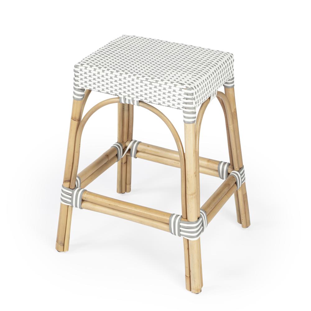 Company Robias Rectangular Rattan 24.5" Counter Stool, Gray and White Dot. Picture 1