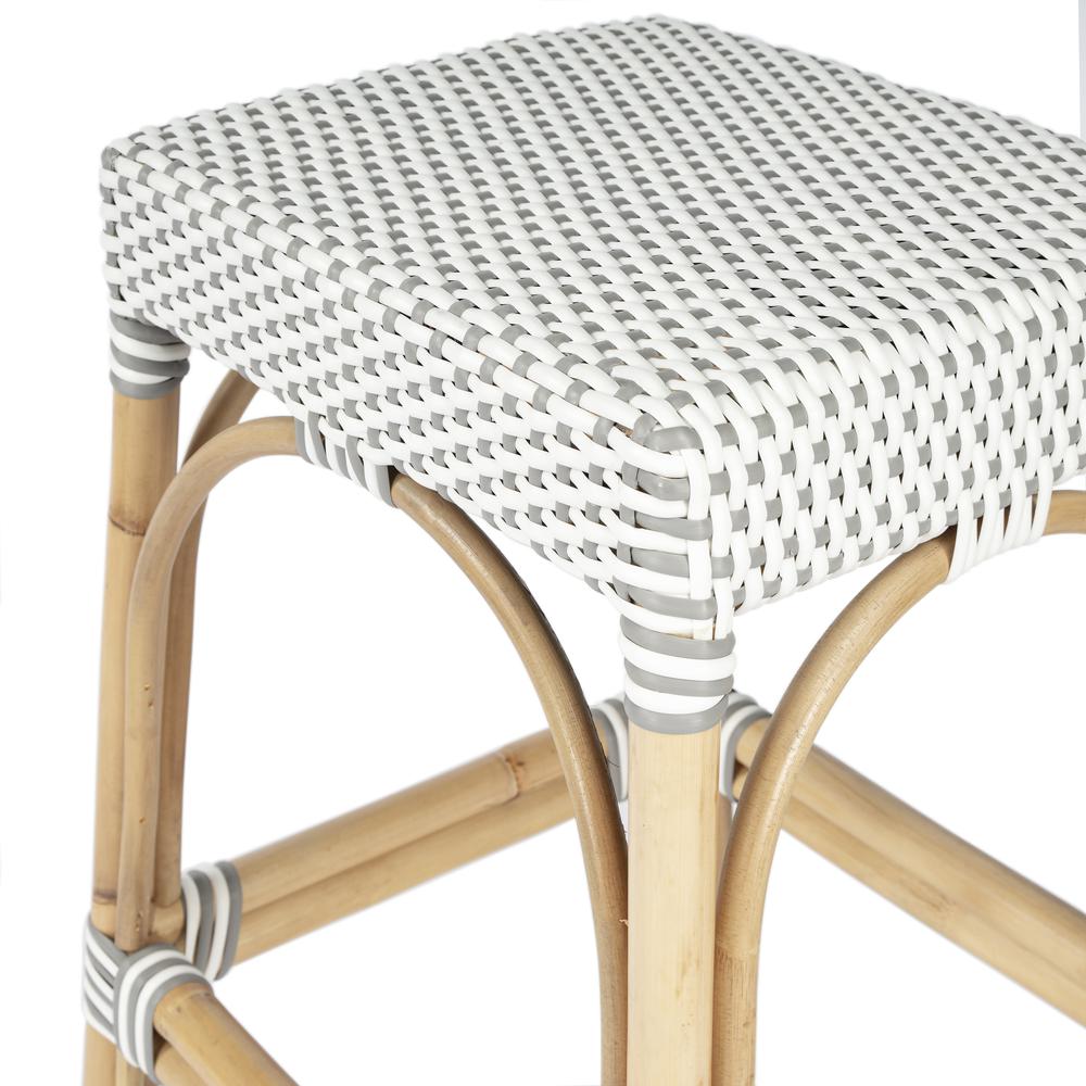 Company Robias Rectangular Rattan 24.5" Counter Stool, Gray and White Dot. Picture 5