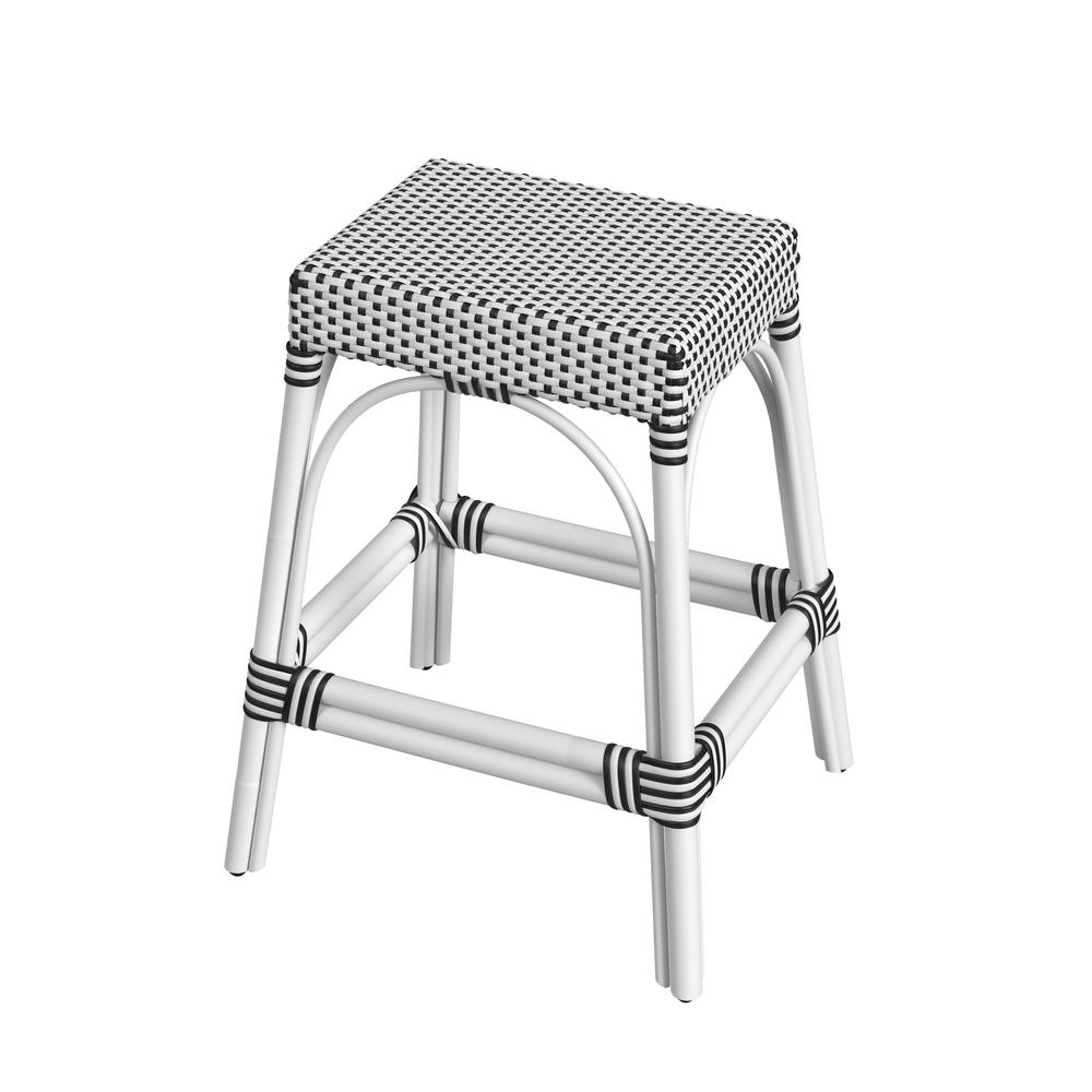 Company Robias Rectangular Rattan 24.5" Counter Stool, White and Black Dot. Picture 1