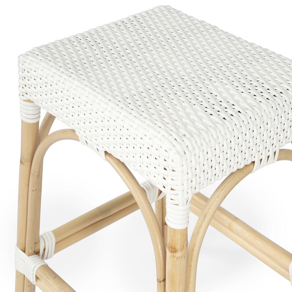 Company Robias Rectangular Rattan 24.5" Counter Stool, Glossy White. Picture 6