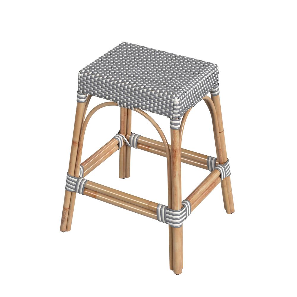 Company Robias Rectangular Rattan 24.5" Counter Stool, White and Gray Dot. Picture 1