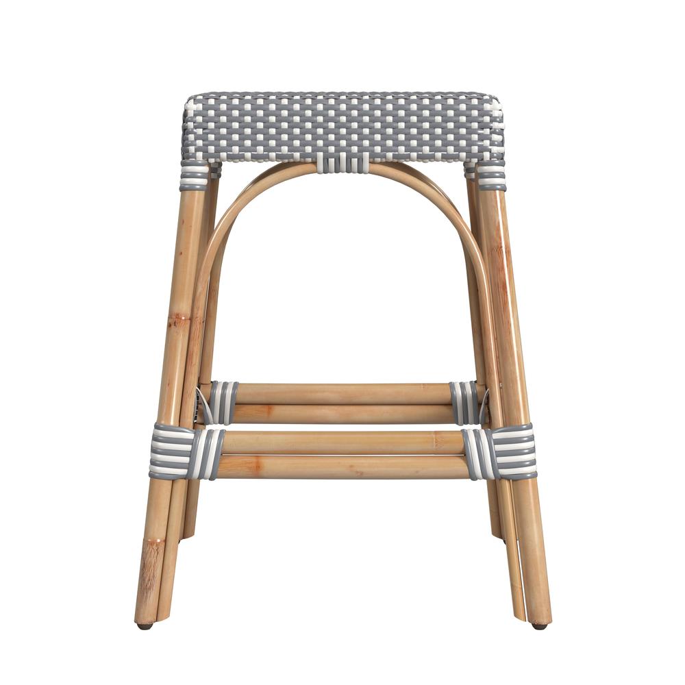 Company Robias Rectangular Rattan 24.5" Counter Stool, White and Gray Dot. Picture 2