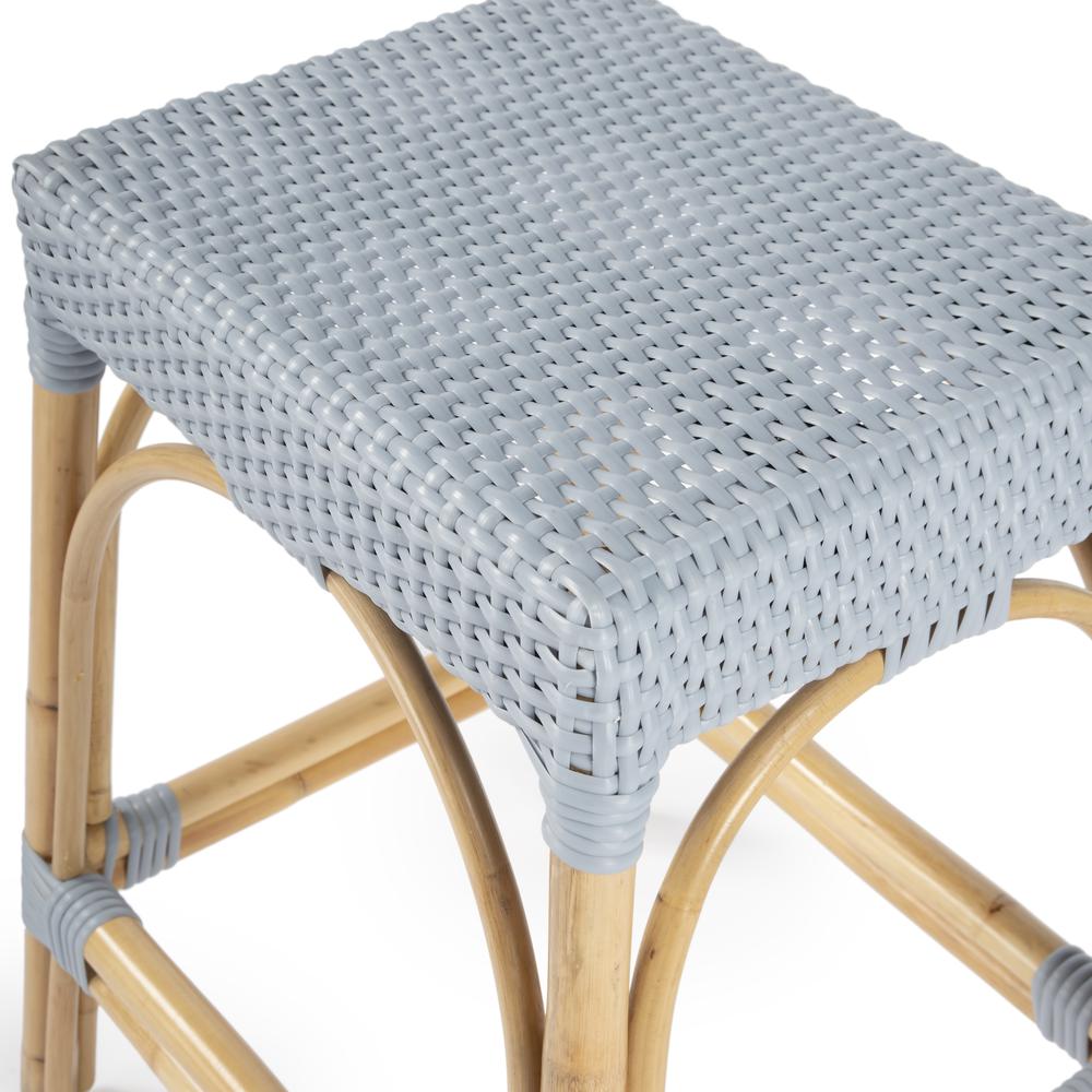Company Robias Rectangular Rattan 24.5" Counter Stool, Baby Blue. Picture 4
