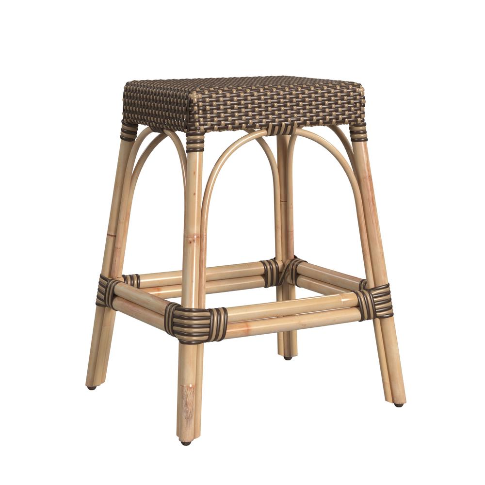 Company Robias Rectangular Rattan 24.5" Counter Stool, Brown and Tan Dot. Picture 1