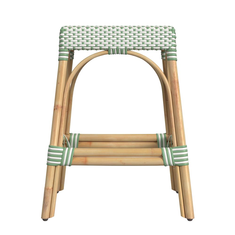 Company Robias Rectangular Rattan 24.5" Counter Stool, White and Green Dot. Picture 2