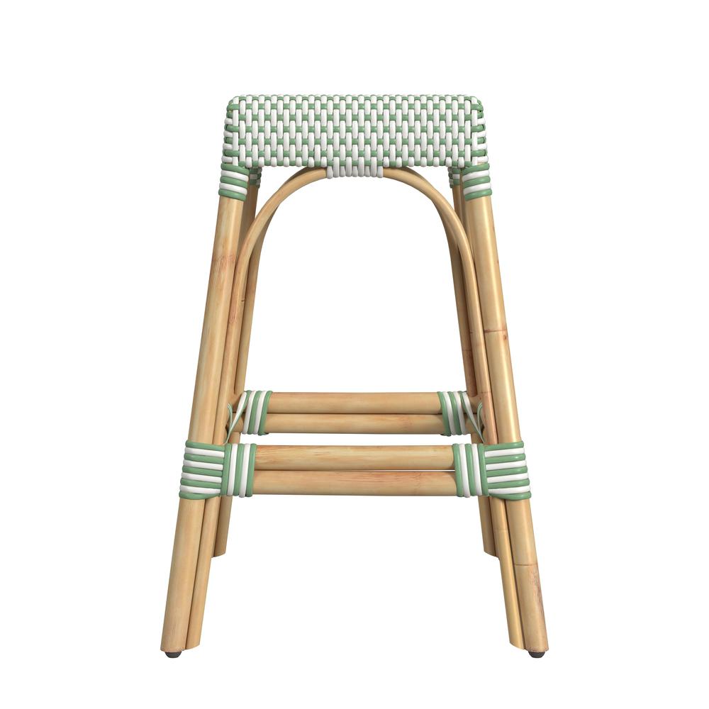 Company Robias Rectangular Rattan 24.5" Counter Stool, White and Green Dot. Picture 3