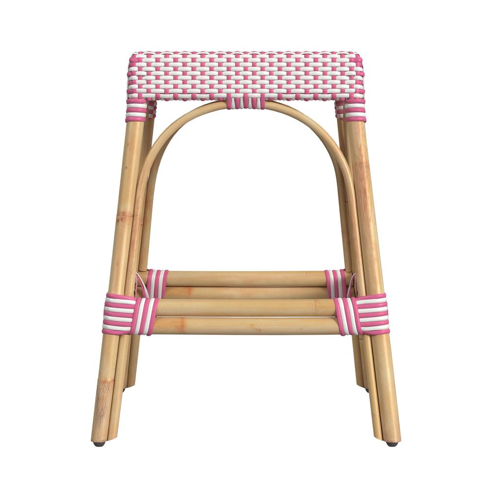 Company Robias Rectangular Rattan 24.5" Counter Stool, White and Pink Dot. Picture 2