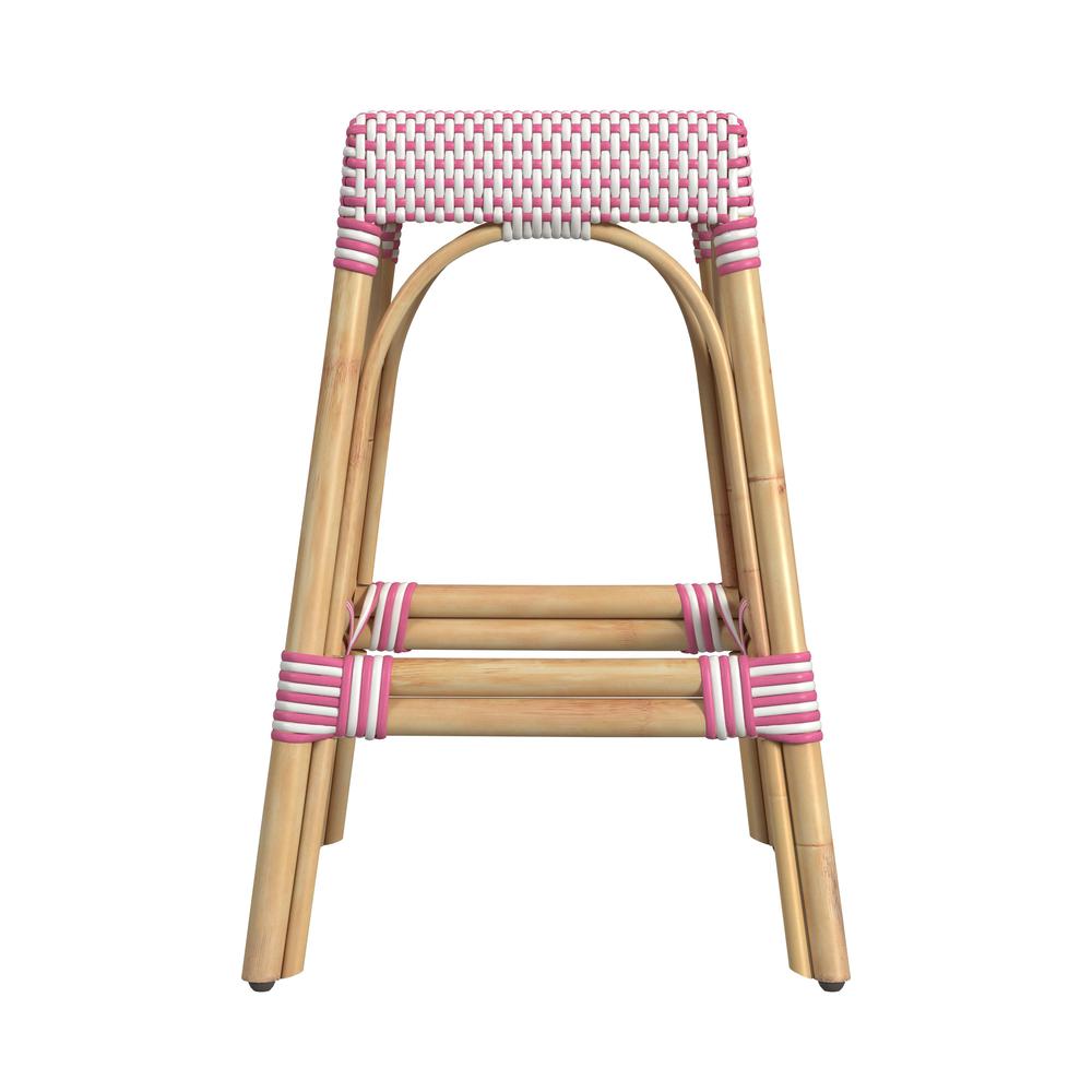 Company Robias Rectangular Rattan 24.5" Counter Stool, White and Pink Dot. Picture 3