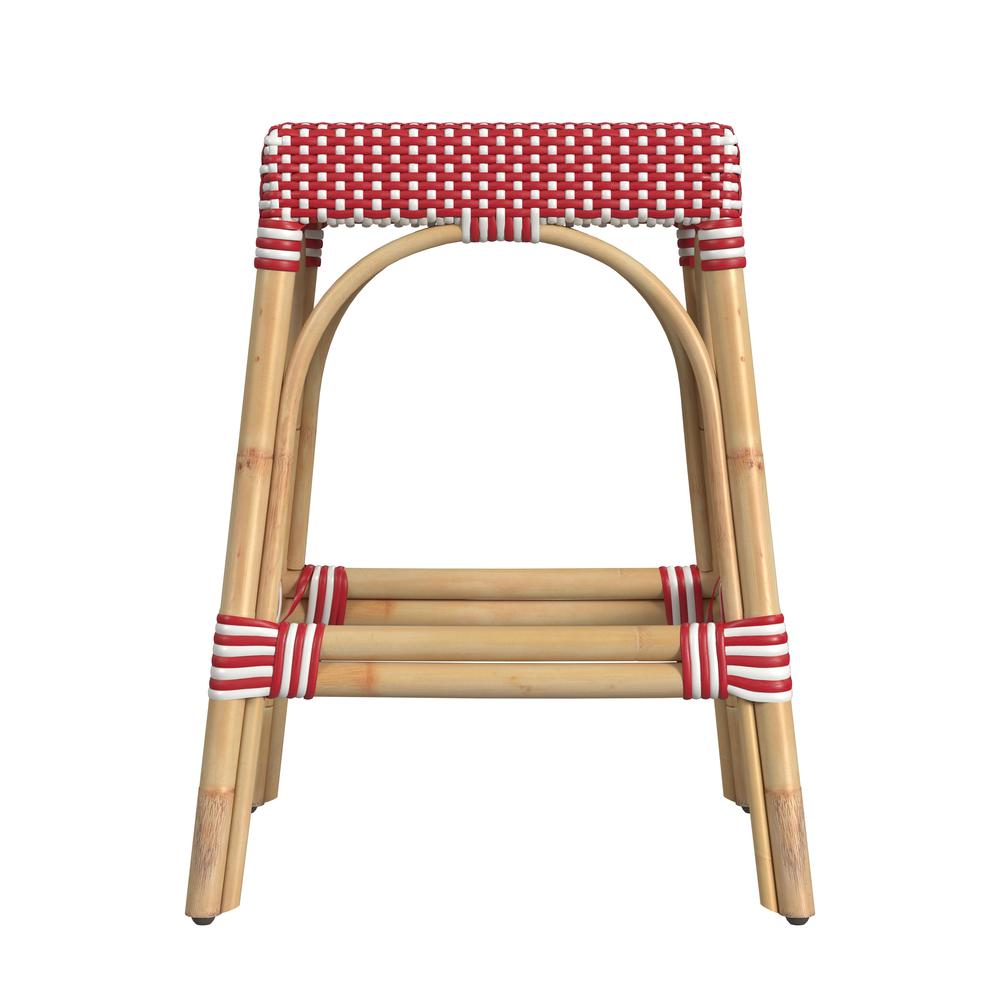Company Robias Rectangular Rattan 24.5" Counter Stool, Red and White Dot. Picture 2