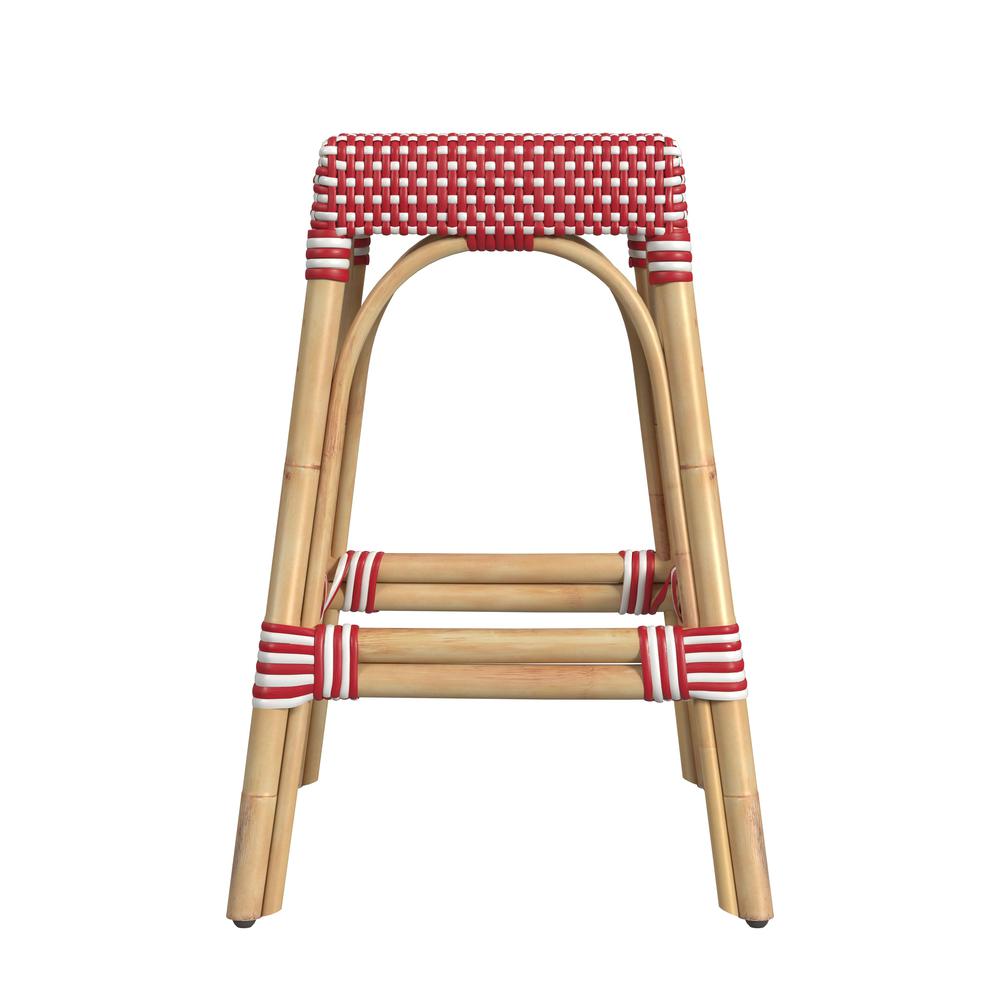 Company Robias Rectangular Rattan 24.5" Counter Stool, Red and White Dot. Picture 3