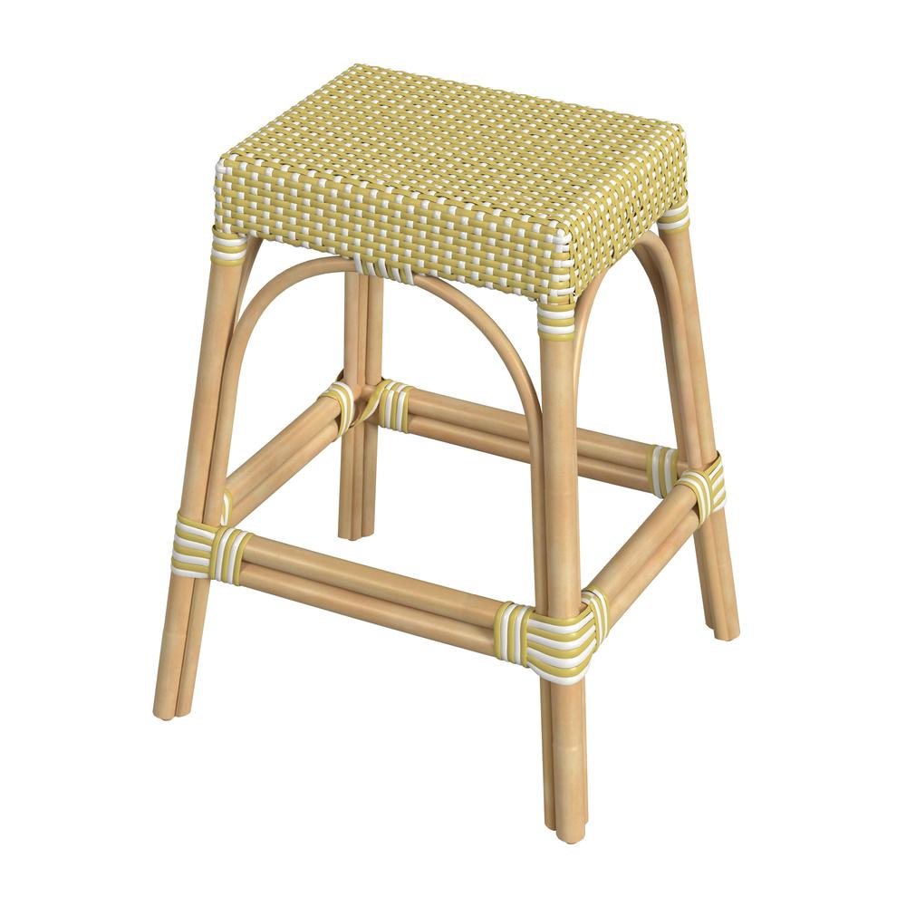 Company Robias Rectangular Rattan 24.5" Counter Stool, Yellow and White Dot. Picture 1