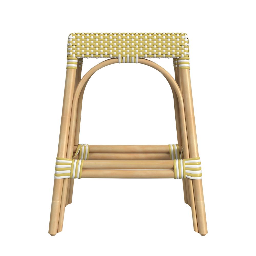 Company Robias Rectangular Rattan 24.5" Counter Stool, Yellow and White Dot. Picture 2