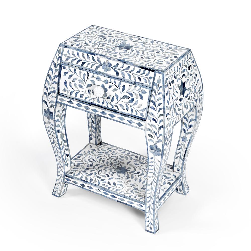 Company Trubadur and Bone Inlay Side Table, White and Blue. Picture 1