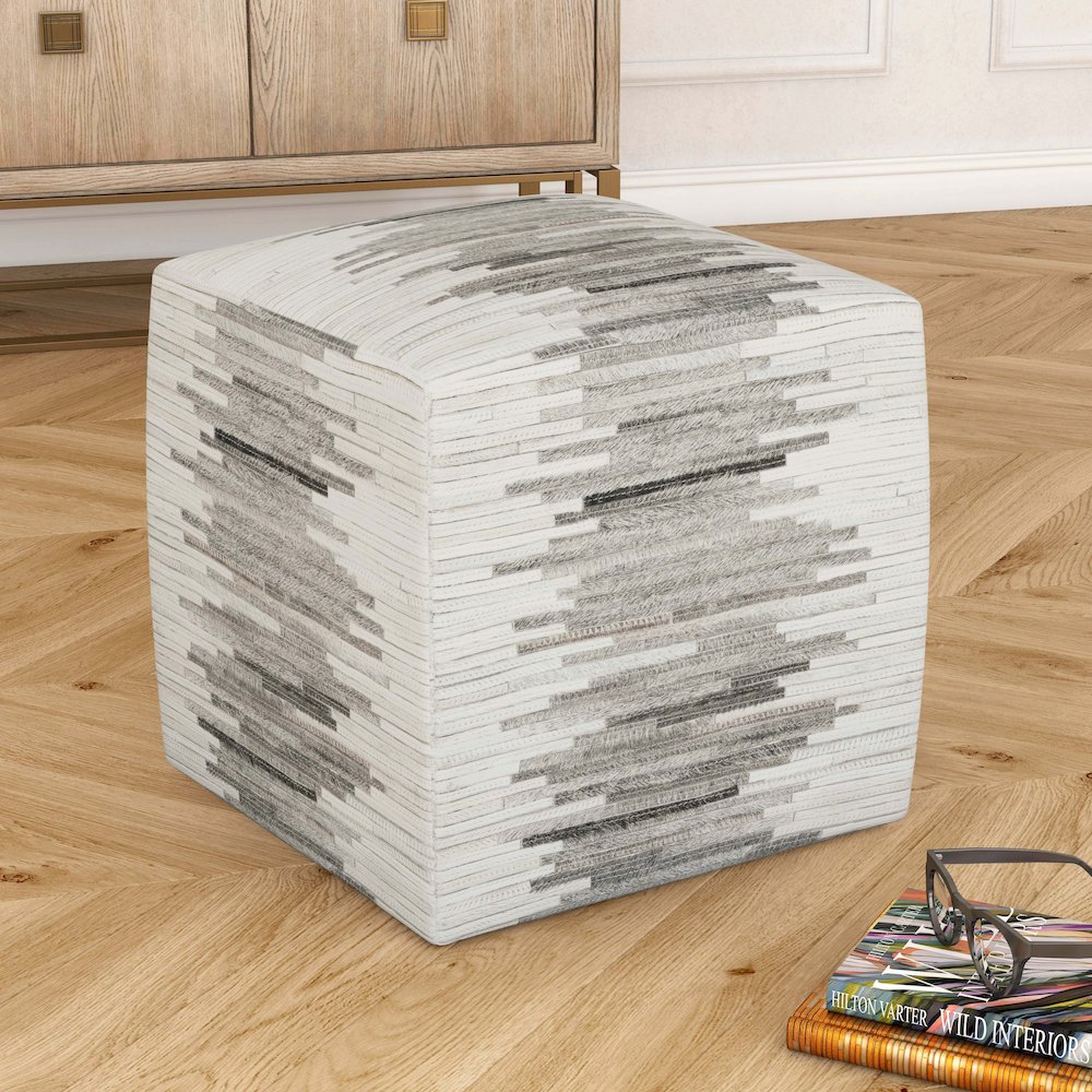 Company Victorian Hair on Hide Cube Ottoman, Gray. Picture 8
