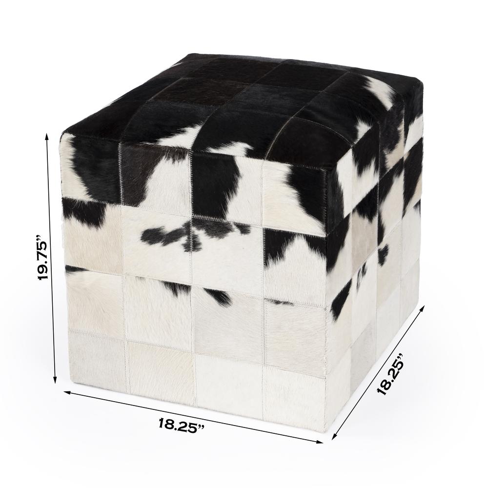Company Victorian Hair on Hide Cube Ottoman, Black and White. Picture 8