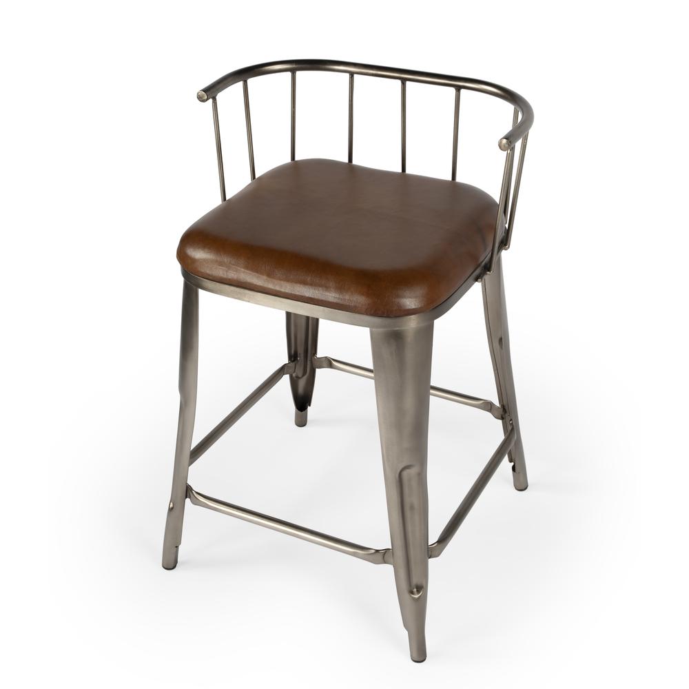 Butler Coriander Iron & Leather Counter Stool. Picture 1
