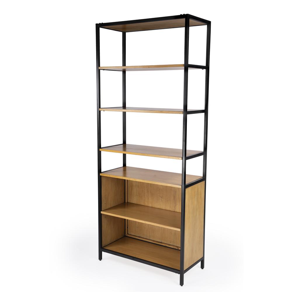 Company Hans 35.25" W x 84.25"H Etagere Bookcase with open storage, Light Brown. Picture 1