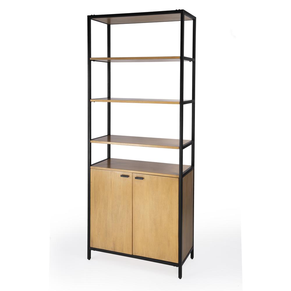 Company Hans 35.25" W x 84.25"H Open & Closed Etagere Bookcase, Light Brown. Picture 1