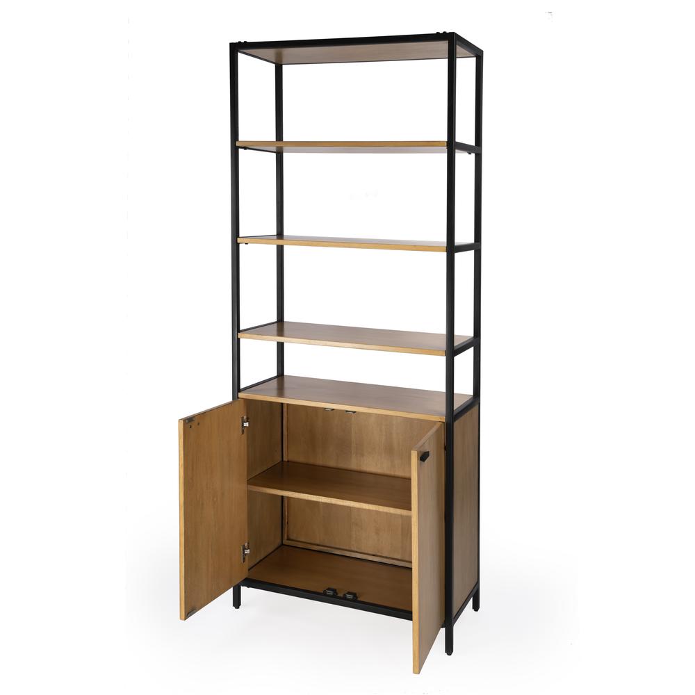 Company Hans 35.25" W x 84.25"H Open & Closed Etagere Bookcase, Light Brown. Picture 2
