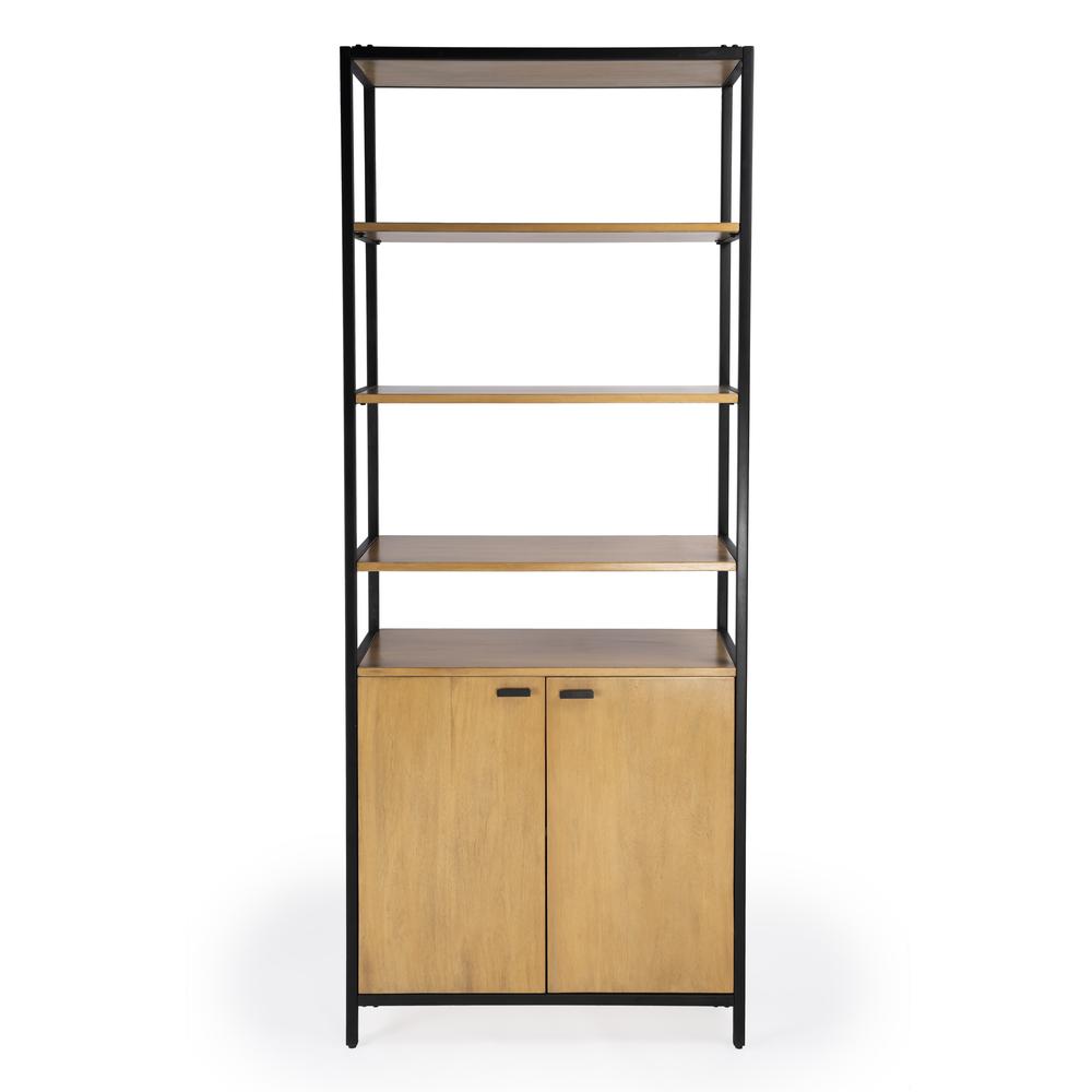 Company Hans 35.25" W x 84.25"H Open & Closed Etagere Bookcase, Light Brown. Picture 3