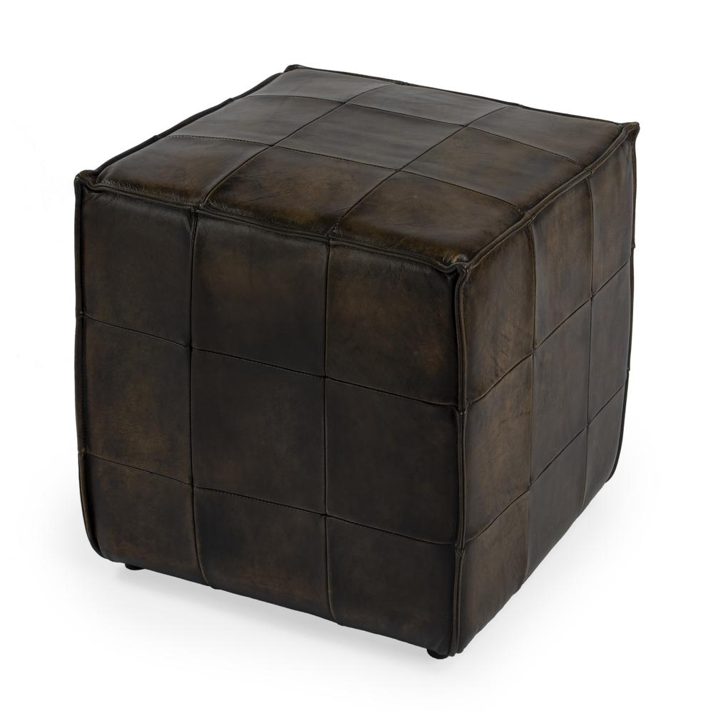 Company Leon Leather Cube Ottoman, Dark Brown. Picture 1