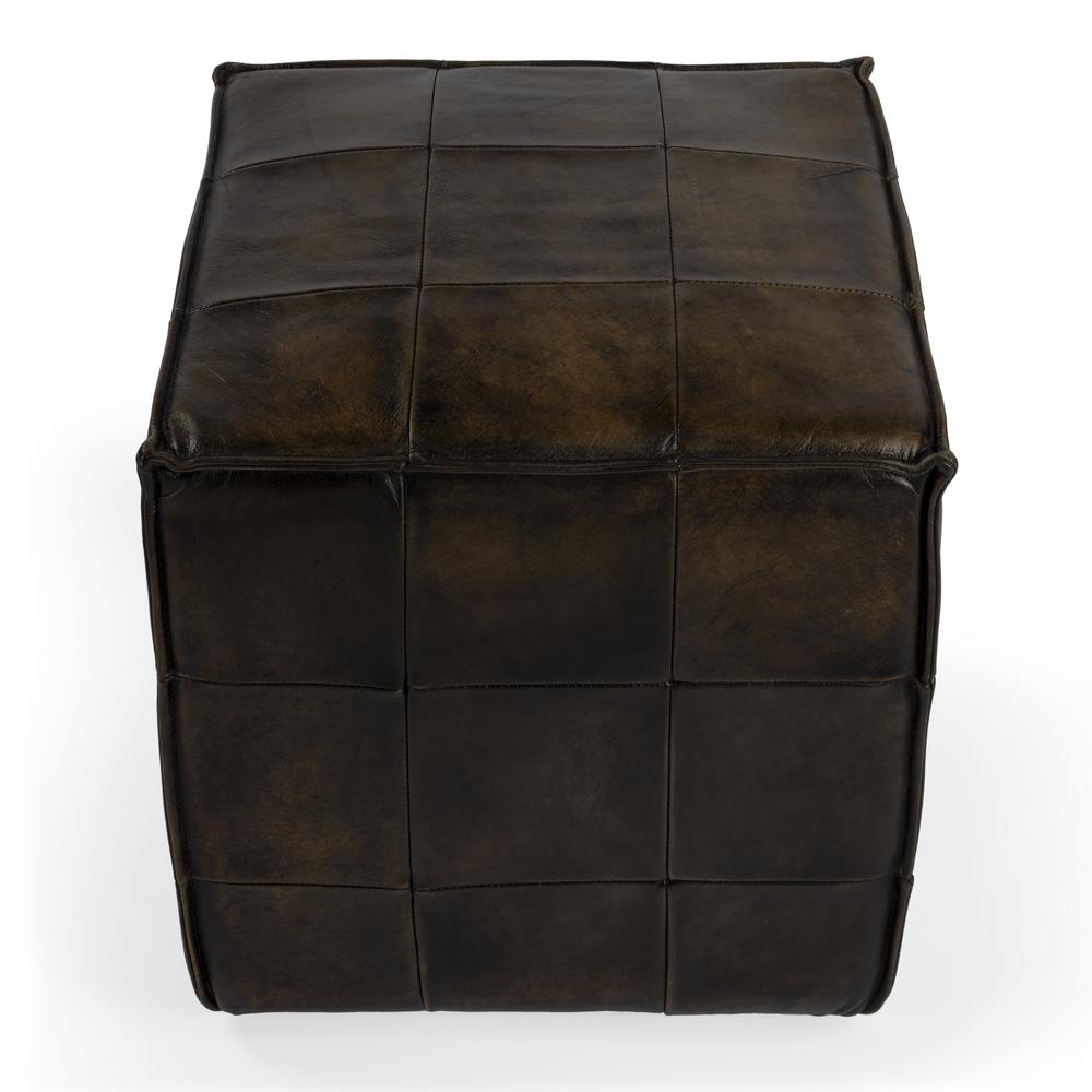 Company Leon Leather Cube Ottoman, Dark Brown. Picture 2