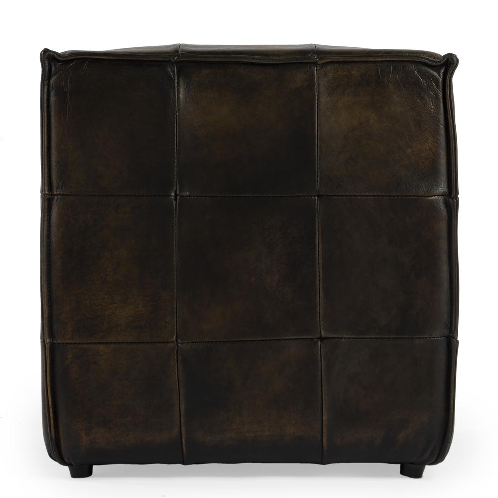 Company Leon Leather Cube Ottoman, Dark Brown. Picture 3