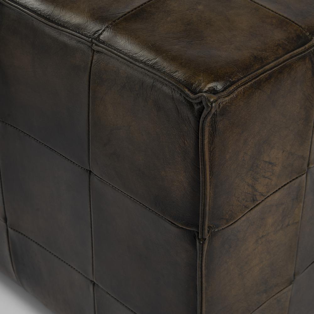 Company Leon Leather Cube Ottoman, Dark Brown. Picture 4